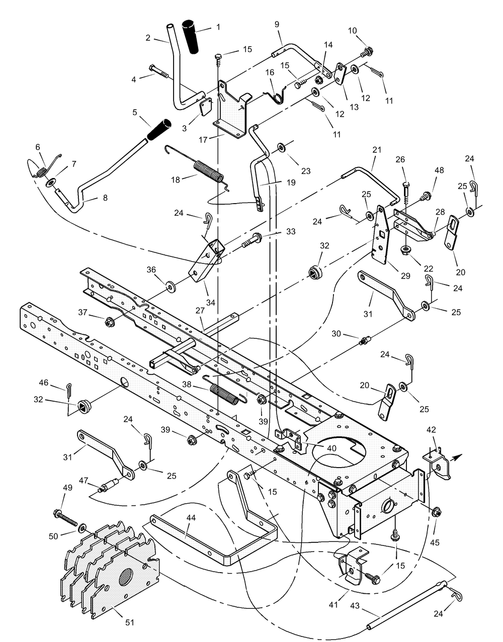 Mower Housing Suspension Diagram and Parts List for 312001X50B 2003 Briggs and Stratton Lawn Tractor